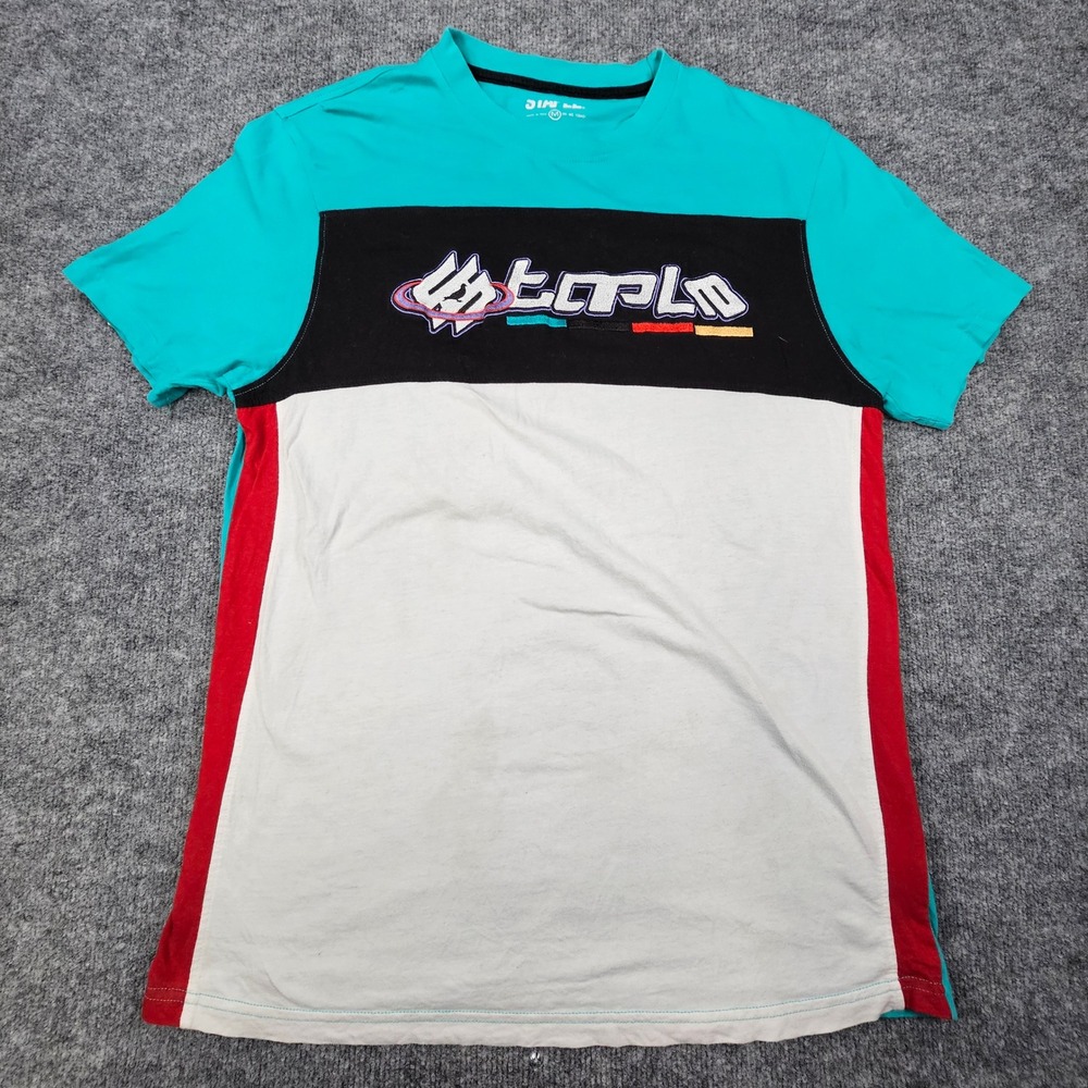 Staple Pigeon Mens M T-Shirt Colorblock Embroidered Spellout Logo Teal Black‎